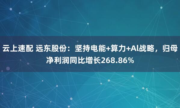 云上速配 远东股份：坚持电能+算力+Al战略，归母净利润同比增长268.86%