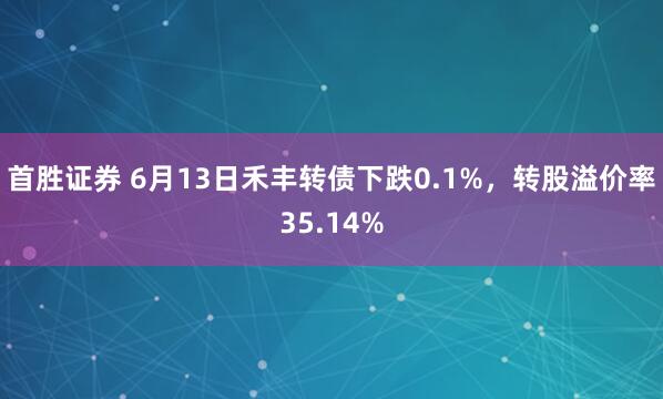 首胜证券 6月13日禾丰转债下跌0.1%，转股溢价率35.14%